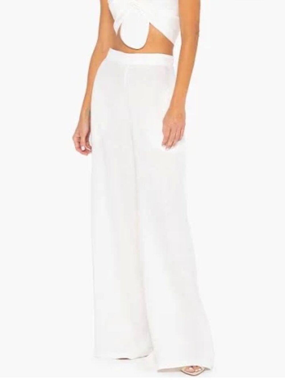 Just BEE Queen White Linen Wide Leg Flare Pants Size M